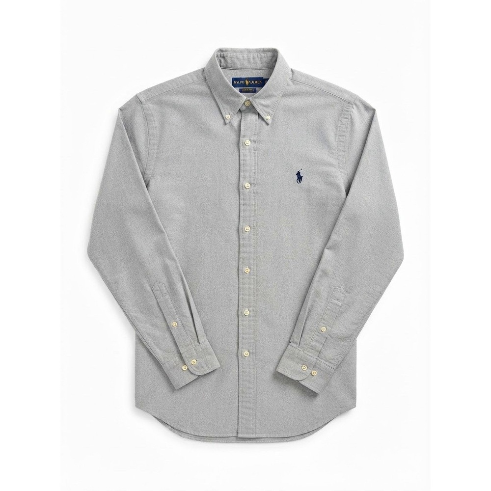 Ralph Lauren Mens M Classic Fit Woven Cotton Gray Button Down Shirt Long Sleeve